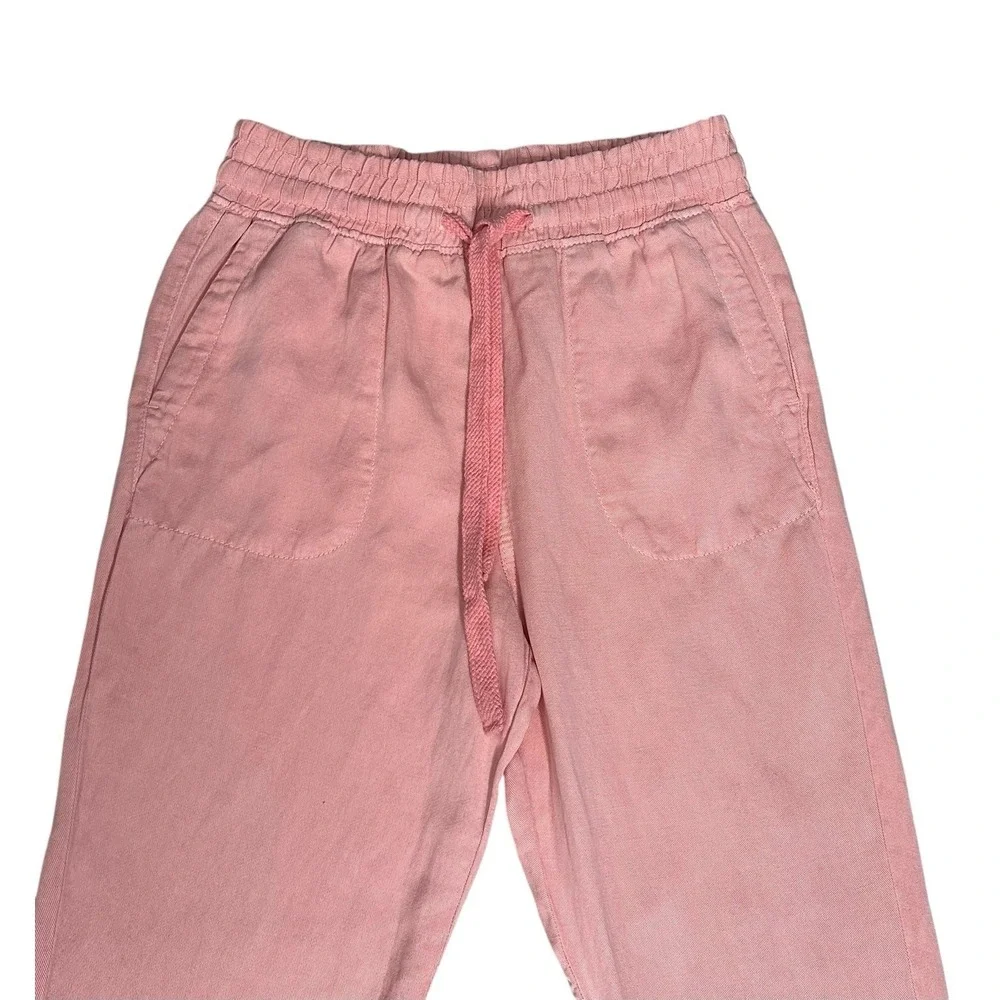 Zara Linen Blend‎ Joggers Womens Drawstring Size Small Pink Fringe